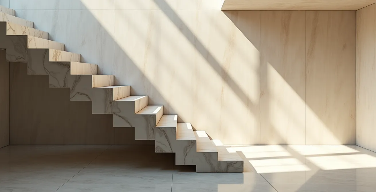 Axe Symbolique & Métaphorique : Escalier architectural représentant les tranches d'imposition