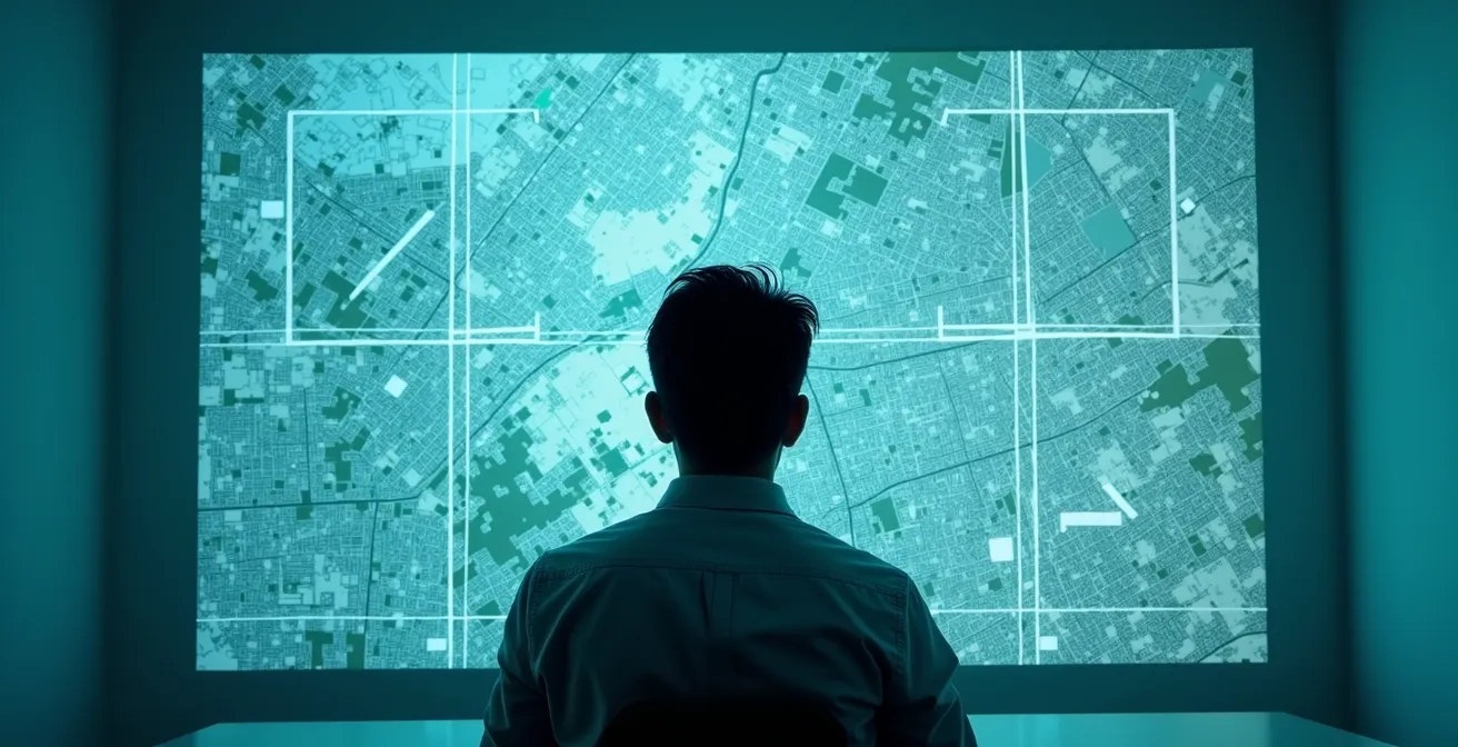 Analyse multi-écrans du quartier avec cartes satellites et vues immersives pour évaluer l'environnement