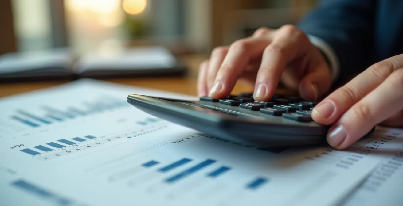 Calcul de la révision annuelle du loyer avec calculatrice et documents sur bureau