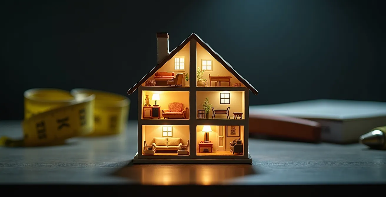 Plans d'architecte montrant la transformation d'une maison en plusieurs appartements indépendants