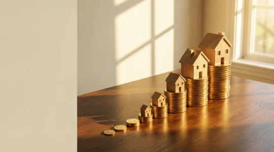 Représentation visuelle de la croissance exponentielle d'un patrimoine immobilier grâce aux intérêts composés sur le long terme