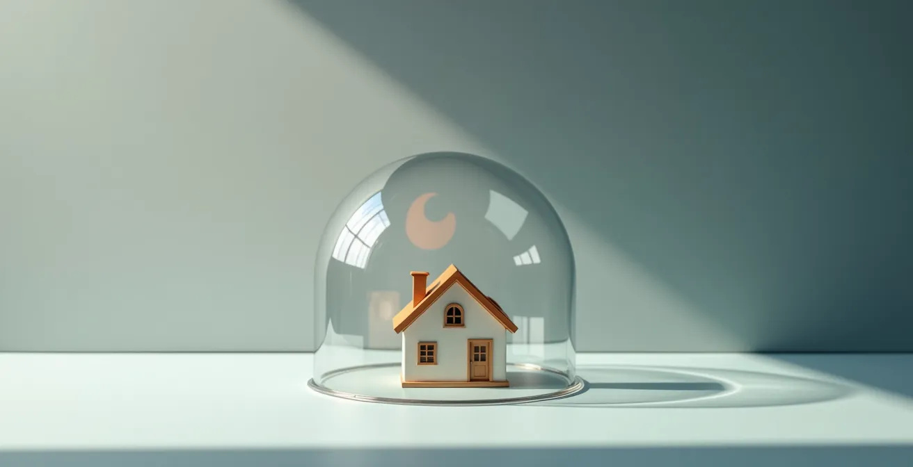 Concept symbolique de protection d'investissement immobilier avec éléments de sécurité